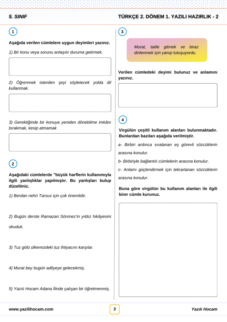  5.Sınıf Yazılıya Hazırlık Kapsülü (AÇIK UÇLU SORULAR)