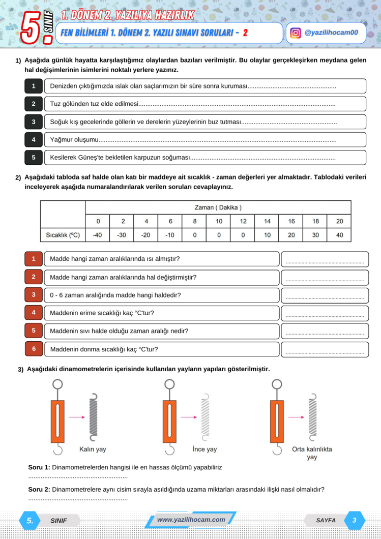 5.Sınıf Yazılıya Hazırlık (Açık Uçlu + Test + Etkinlikli)