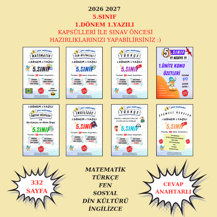 5.Sınıf 1.Dönem 1.Yazılı Kapsülleri 2026 2027