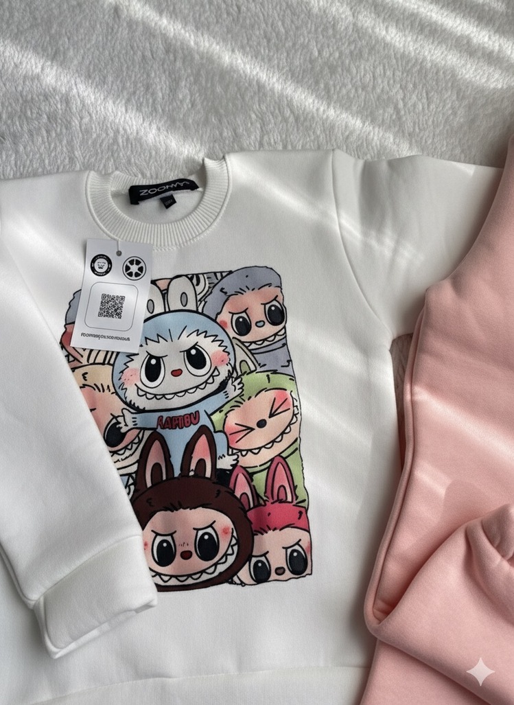 LABUBU DESENLI 3 İPLİK SARDONLU ALT ÜST TAKIM