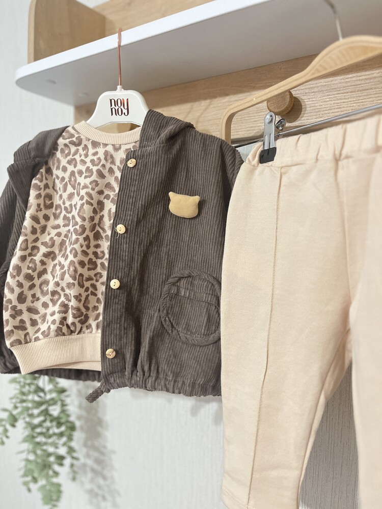 LEOPAR DESENLİ 3LÜ KADİFE TAKIM