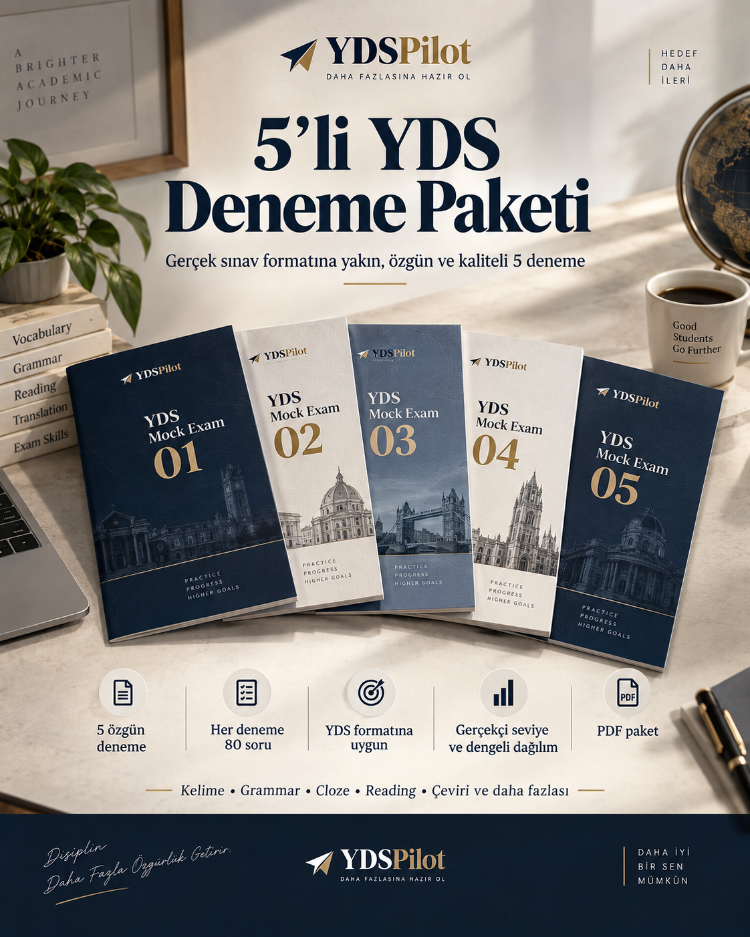 YDSPilot 5’li YDS Deneme Paketi | 400 Özgün Soru – Gerçek Sınav Formatında PDF