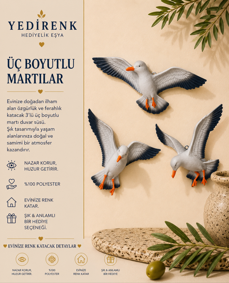 Üç Boyutlu Martı Duvar Süsü