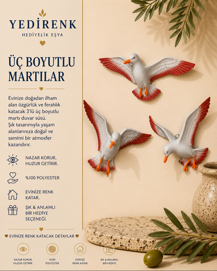 Üç Boyutlu Martı Duvar Süsü
