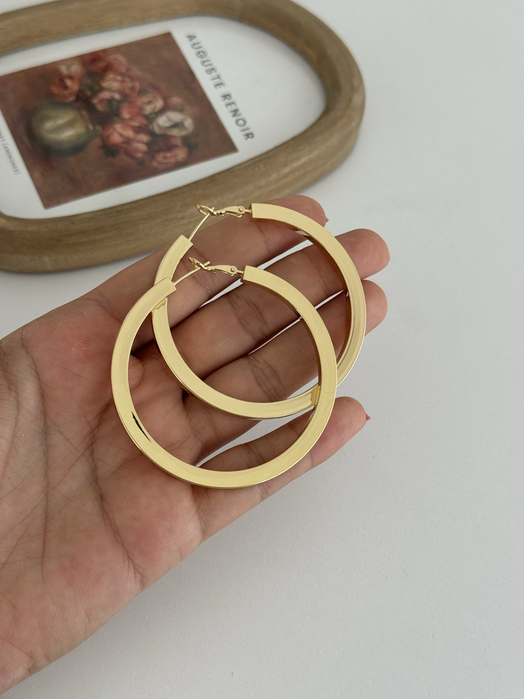 14k altın kaplama büyük halka küpe 6 cm 
