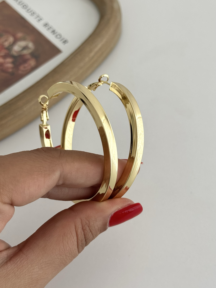 14k altın kaplama büyük halka küpe 6 cm 