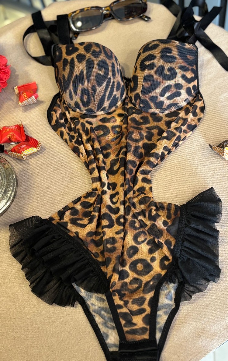 Ayar Askılı Tül Transparan Jartiyerli Bodysuit
