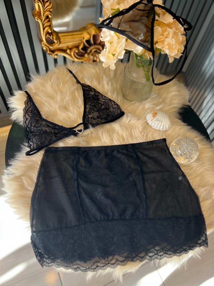 Siyah Tüllü Jartiyer Set