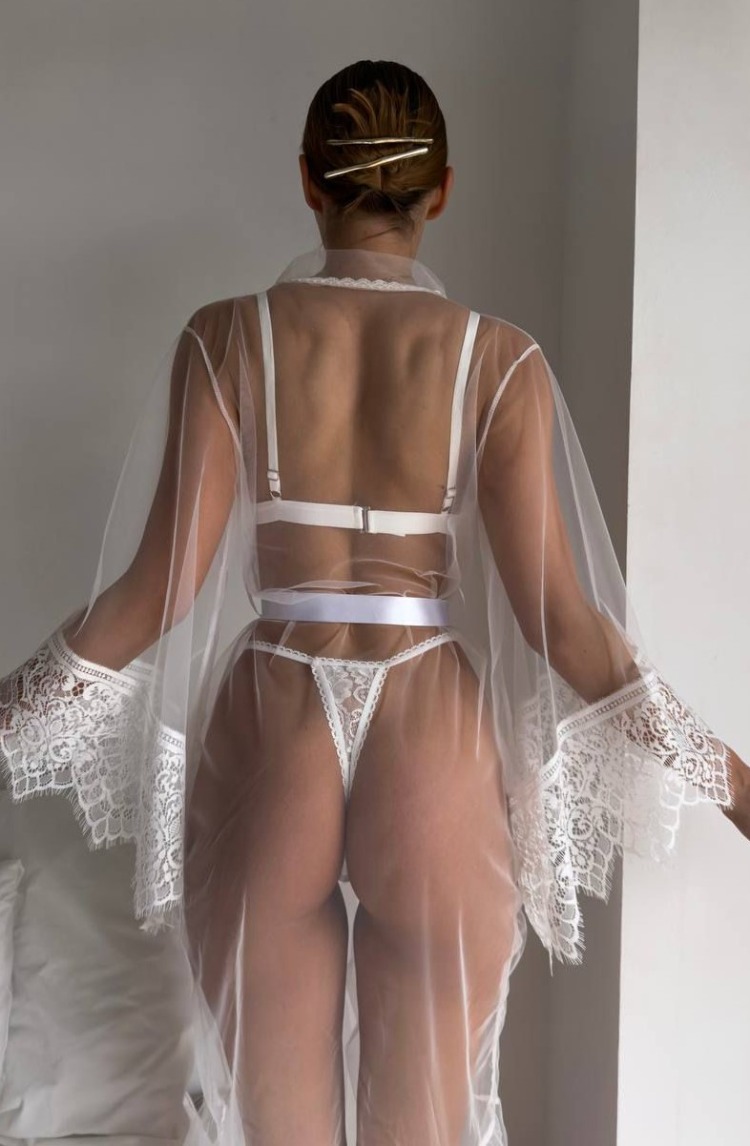 Dantelli Gelin Tül Sabahlık ve Body Set