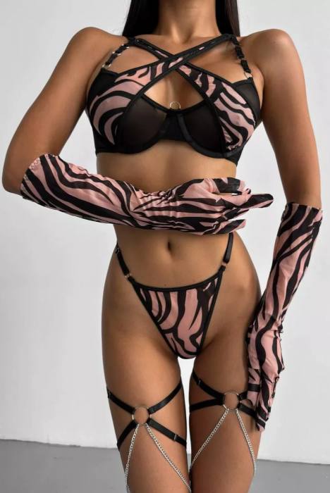 İthal Leopar Jartiyer Set