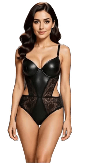 Siyah Dantelli Bodysuit