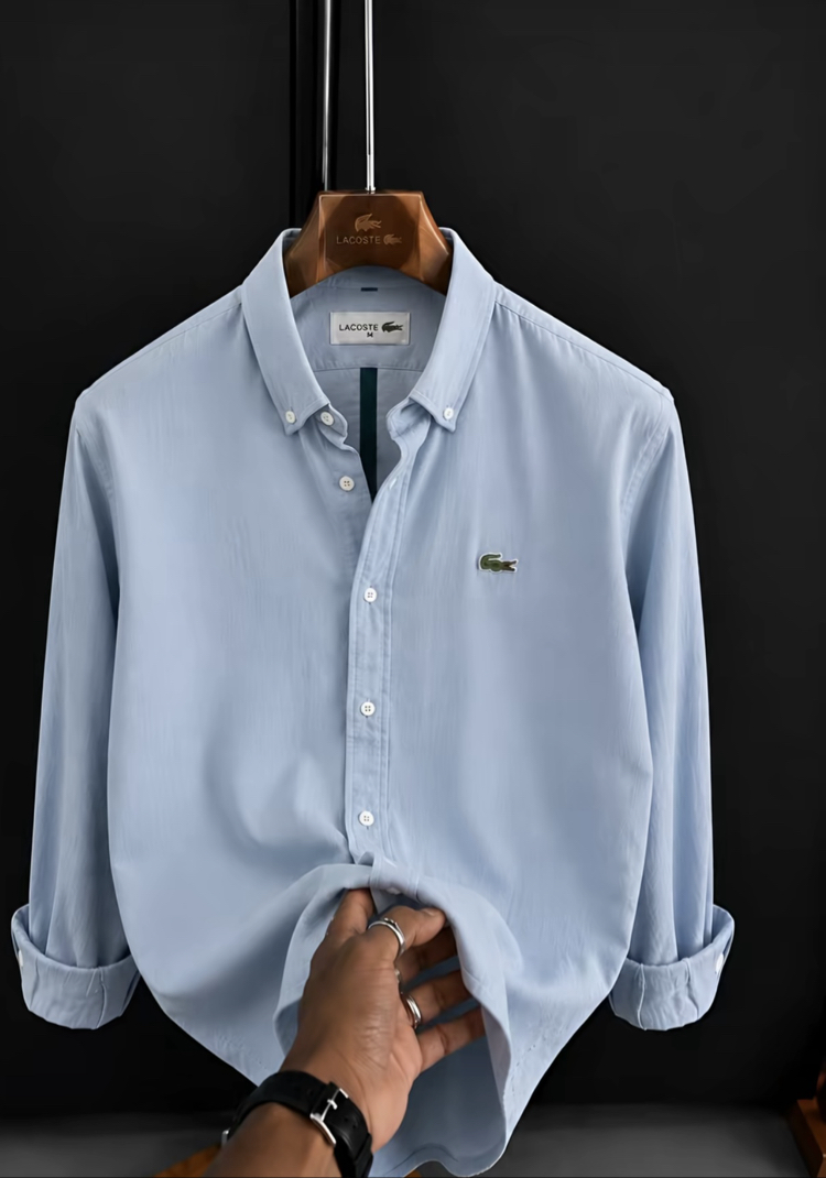 LACOSTE - BEBE MAVİ - %100 HAM KETEN GÖMLEK 