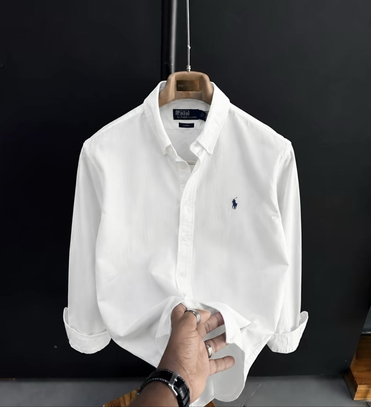 POLO - BEYAZ - %100 HAM KETEN GÖMLEK 
