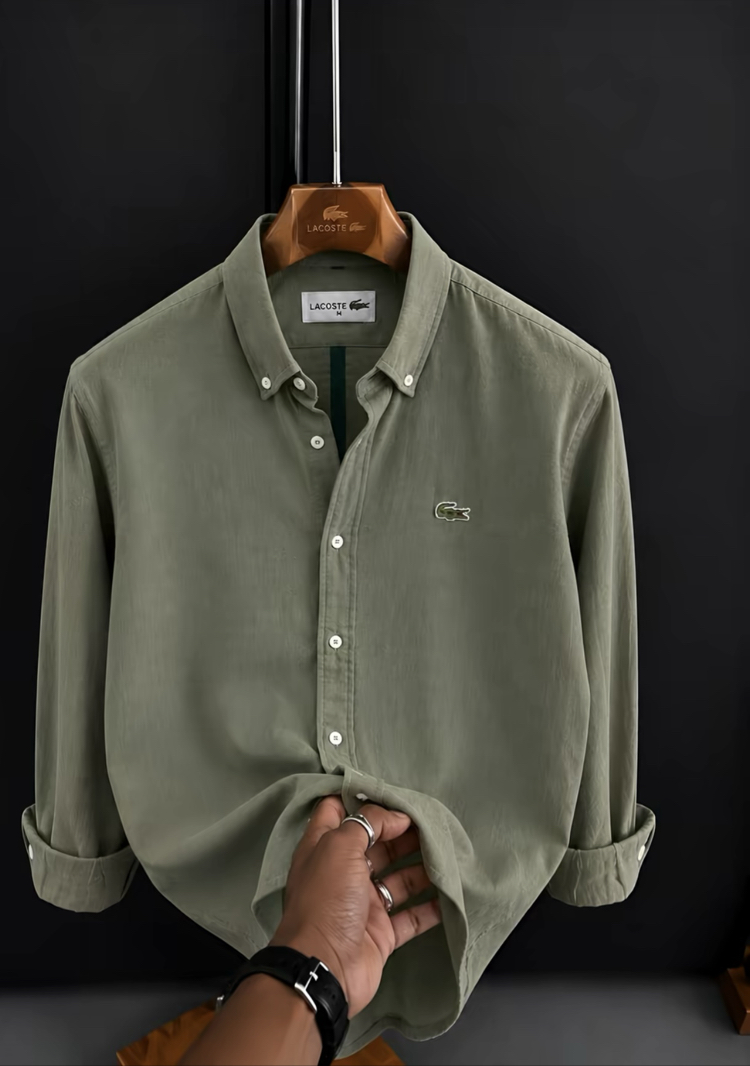 LACOSTE - YEŞİL - %100 HAM KETEN GÖMLEK 