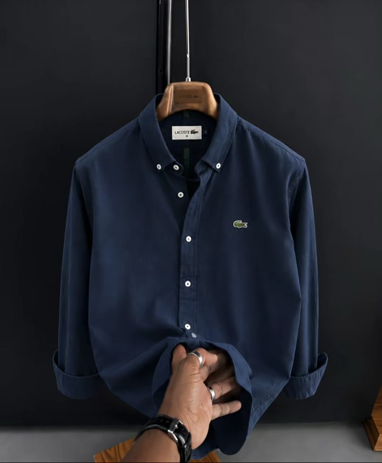 LACOSTE - LACİVERT - %100 HAM KETEN GÖMLEK 