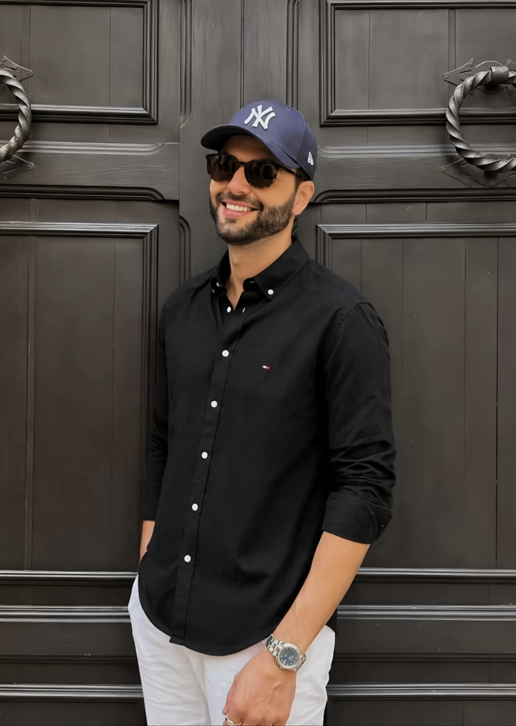 TOMMY - SİYAH - %100 HAM KETEN GÖMLEK 