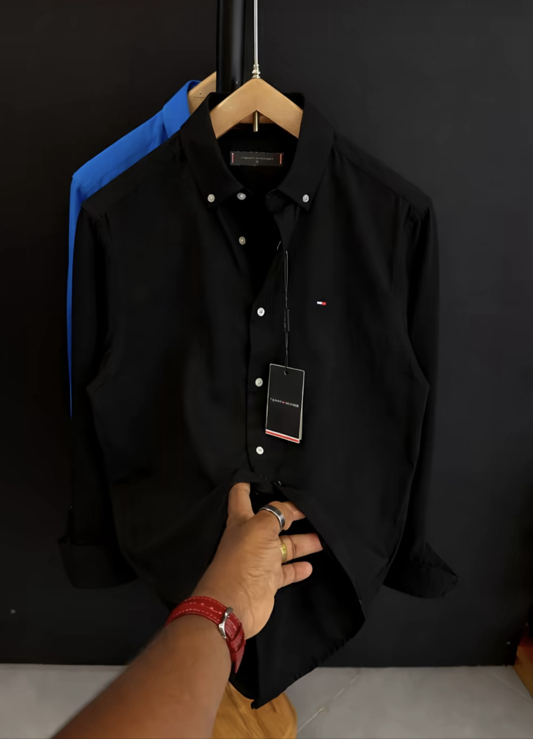 TOMMY - SİYAH - %100 HAM KETEN GÖMLEK 