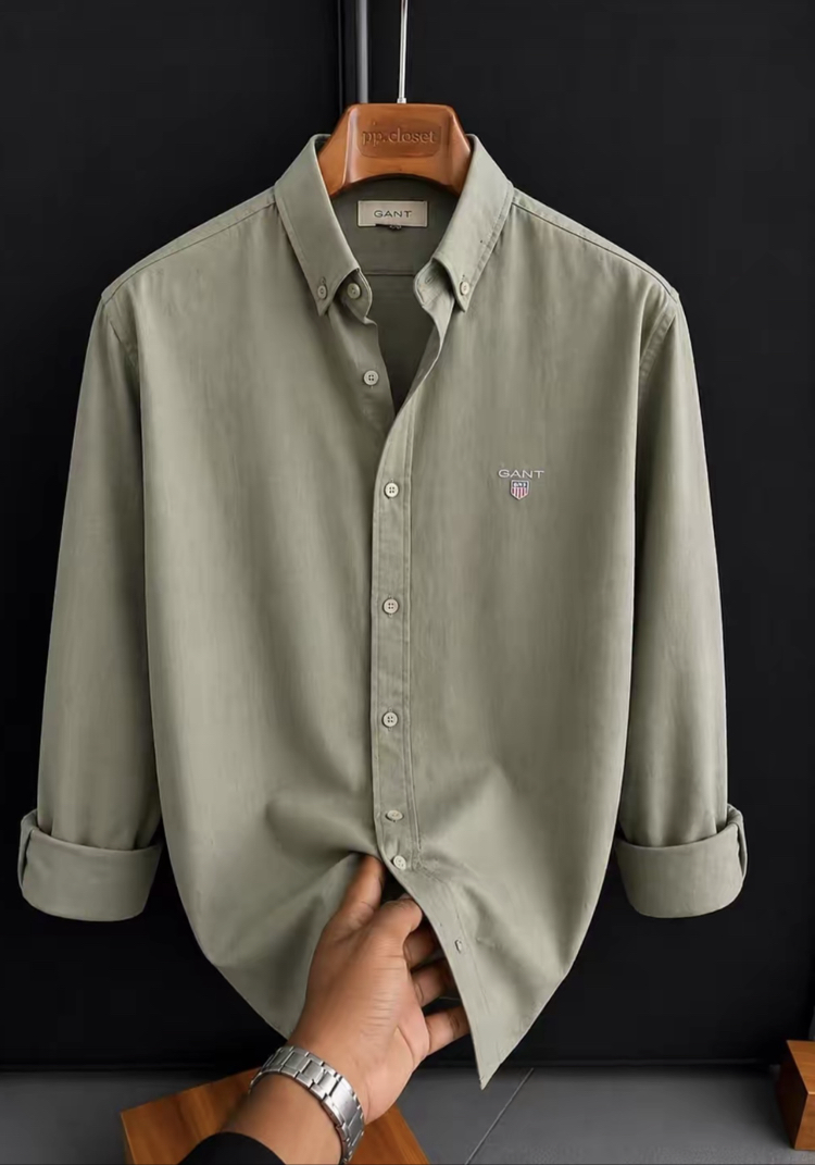 GANT - YEŞİL - %100 HAM KETEN GÖMLEK 