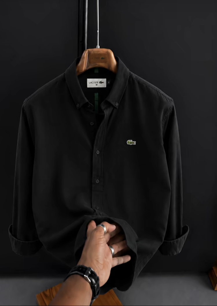 LACOSTE - SİYAH - %100 HAM KETEN GÖMLEK 