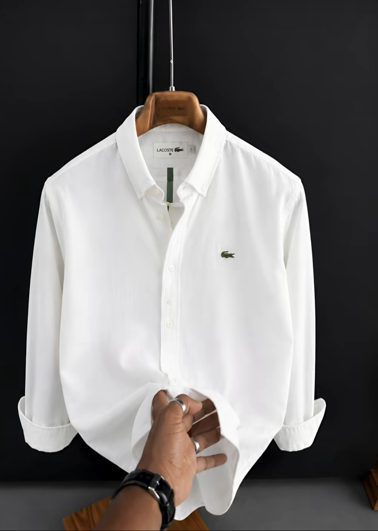 LACOSTE - BEYAZ - %100 HAM KETEN GÖMLEK 