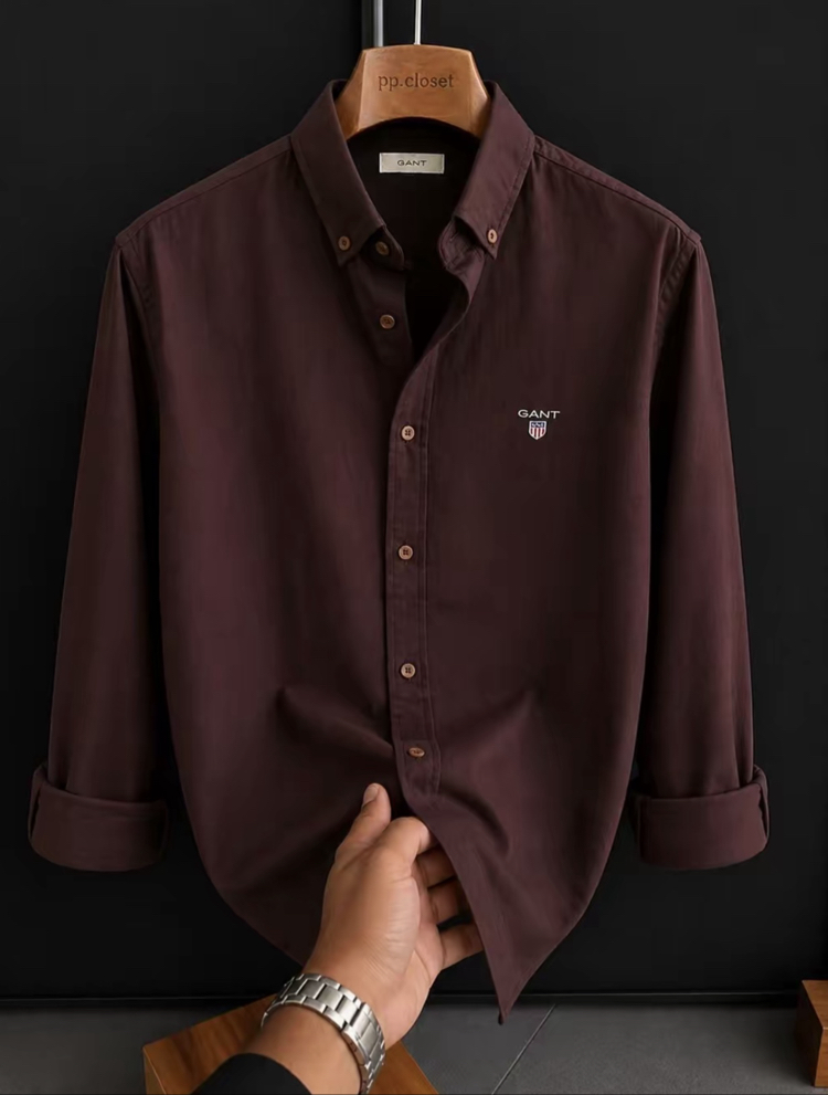 GANT - BORDO - %100 HAM KETEN GÖMLEK 