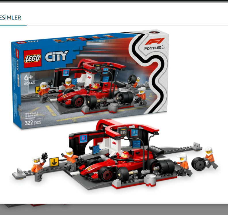 LEGO City Ferrari Arabalı F1 Pit Stop ve Pit Ekibi 60443 - 322 PARÇA