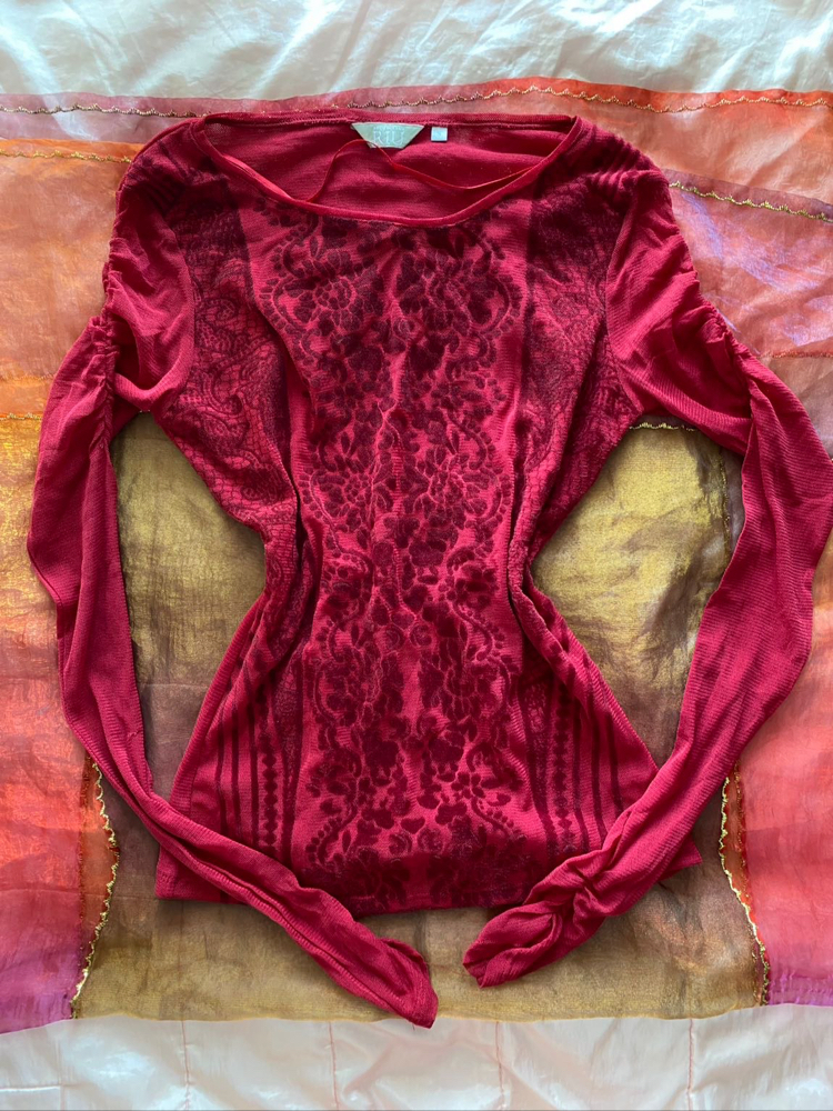 jacqueline riu meshy mushy blouse