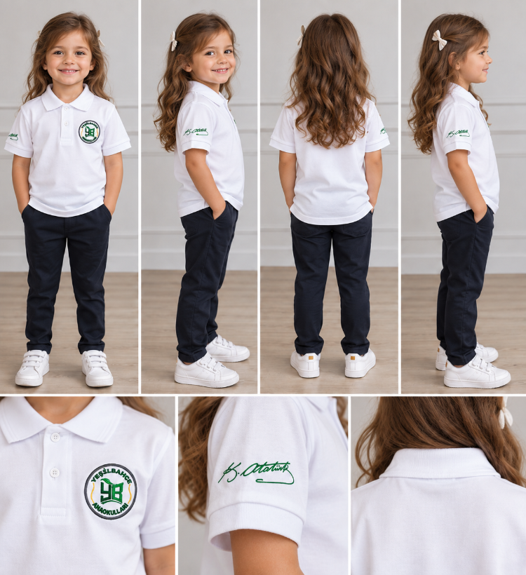 Yeşil Bahçe Anaokulu Logolu Beyaz Polo Yaka Tişört - 2'li Paket