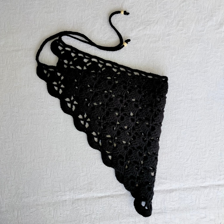 Siyah Yelpaze Örme Bandana