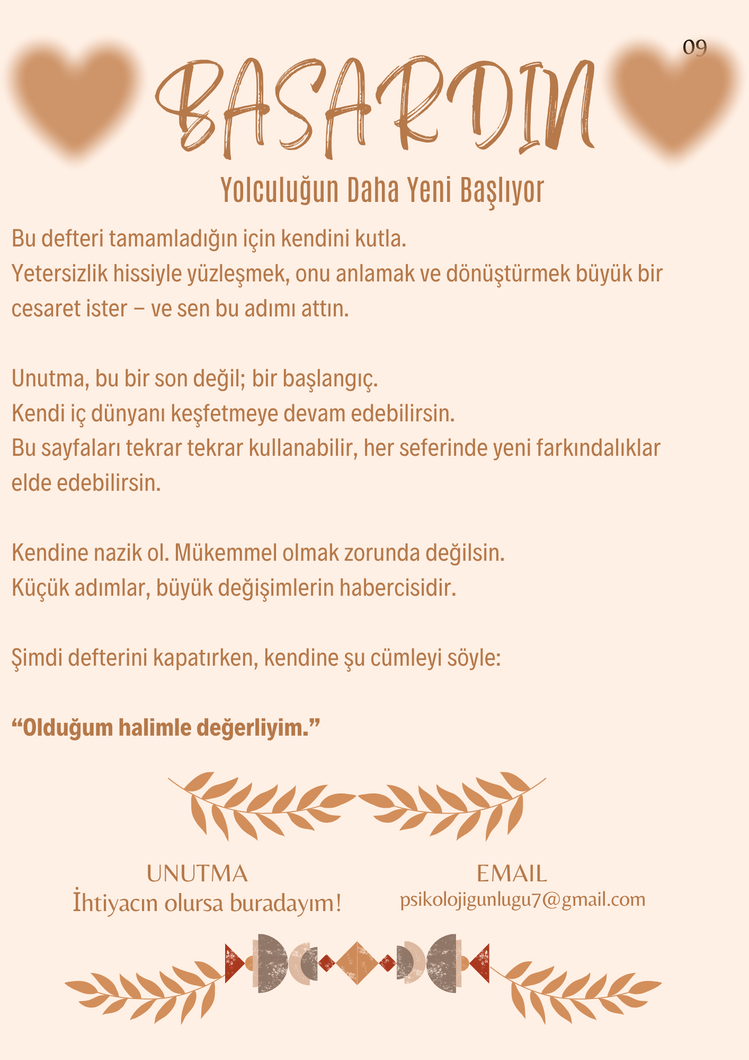 Yetersizlik Hissine Veda Et! Kişisel Gelişim için Dijital Çalışma Kitabı 10 SAYFA