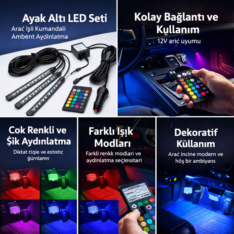 Araç İçi Ayak Altı LED Aydınlatma Seti RGB Ambiyans Işığı