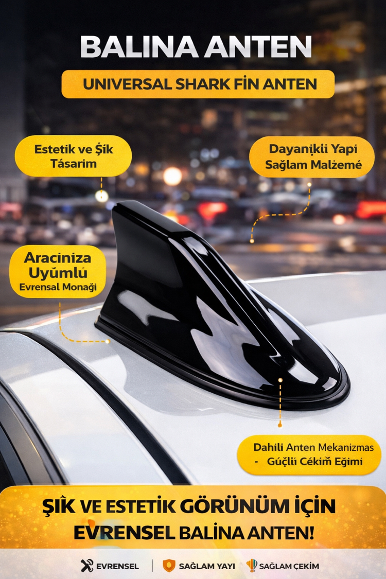Universal Balina Anten Siyah Parlak Shark Fin Araç Tavan Anteni