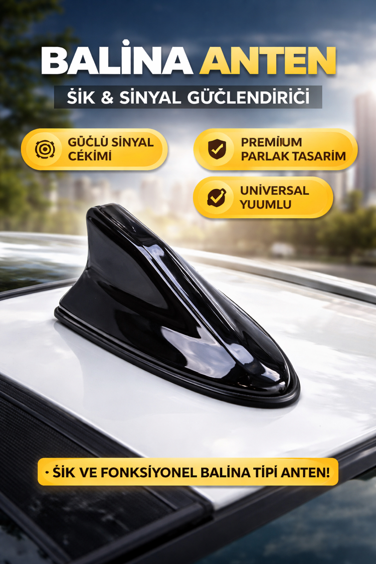 Universal Balina Anten Siyah Parlak Shark Fin Araç Tavan Anteni