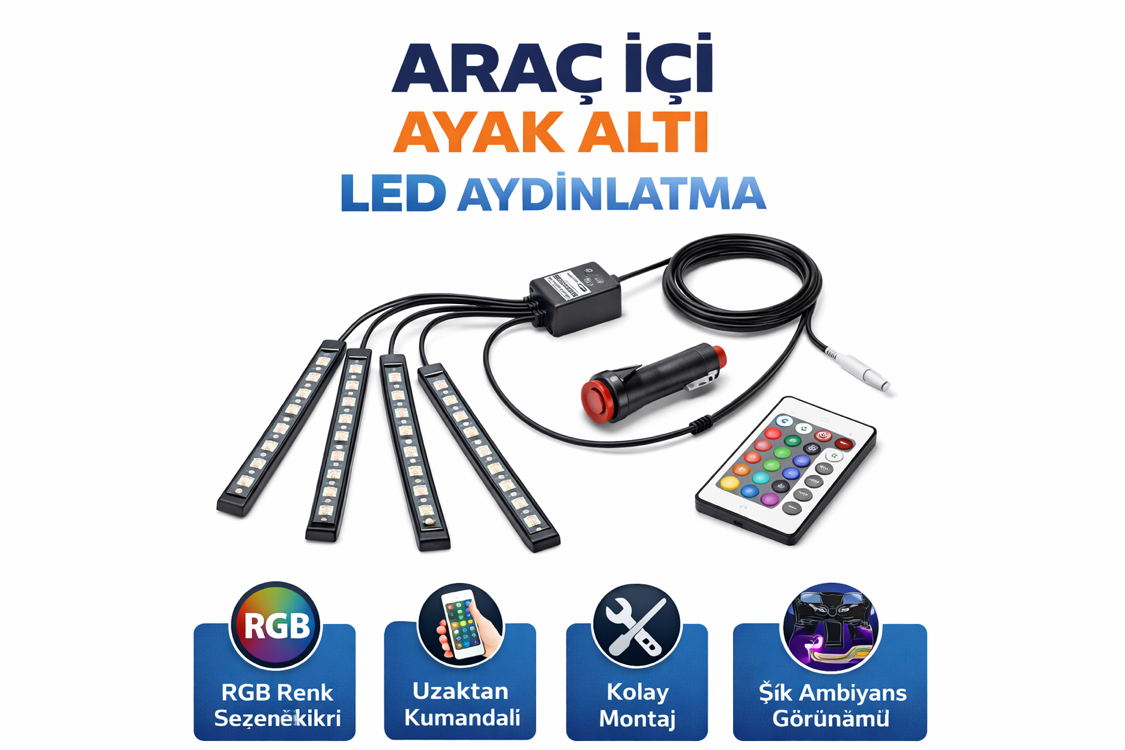 Araç İçi Ayak Altı LED Aydınlatma Seti RGB Ambiyans Işığı