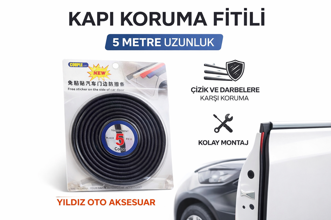 5 Metre Araç Kapı Koruma Fitili – Çarpma Önleyici Kapı Kenar Koruma Şeridi