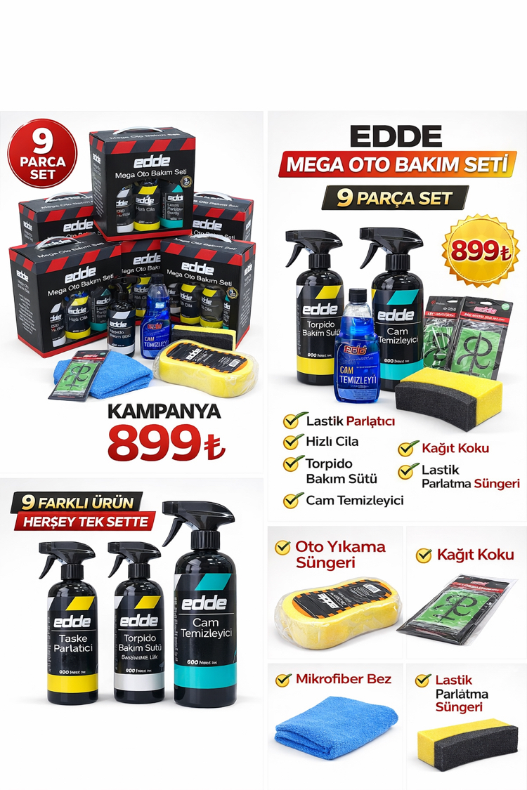 EDDE Mega Oto Bakım Seti – 9 Parça Full Set ✨