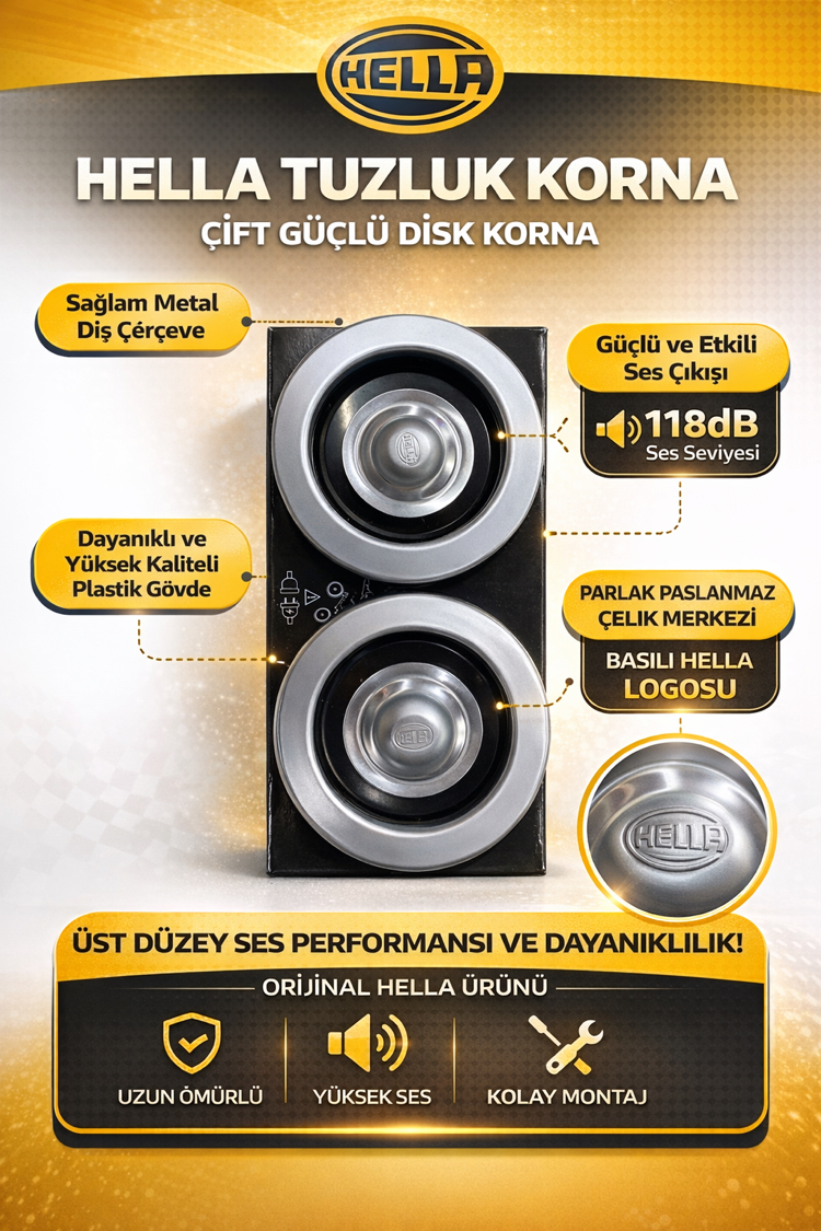 HELLA Tuzluk Korna Çiftli Disk Korna Seti