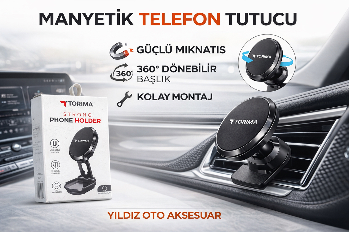 Torima Manyetik Araç Telefon Tutucu – Güçlü Mıknatıslı 360° Dönebilen Telefon Tutucu