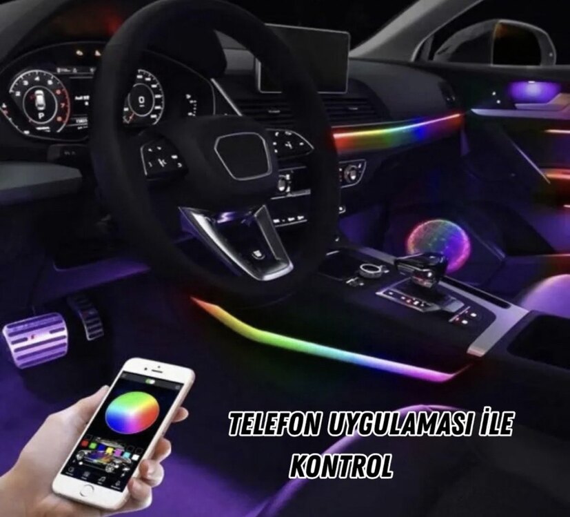 Navimex Araç İçi Ambiyans Aydınlatma Sistemi 64 Renk RGB LED Bluetooth Destekli 
