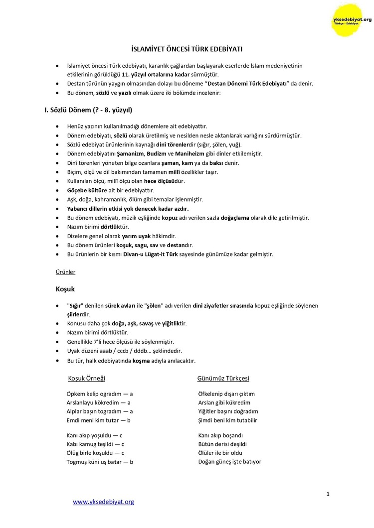 İslamiyet Öncesi TE / İlk İslami Eserler