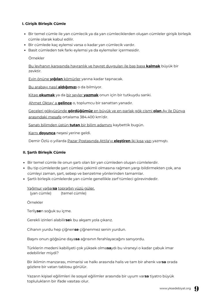 Cümlenin Ögeleri ve Cümle Türleri