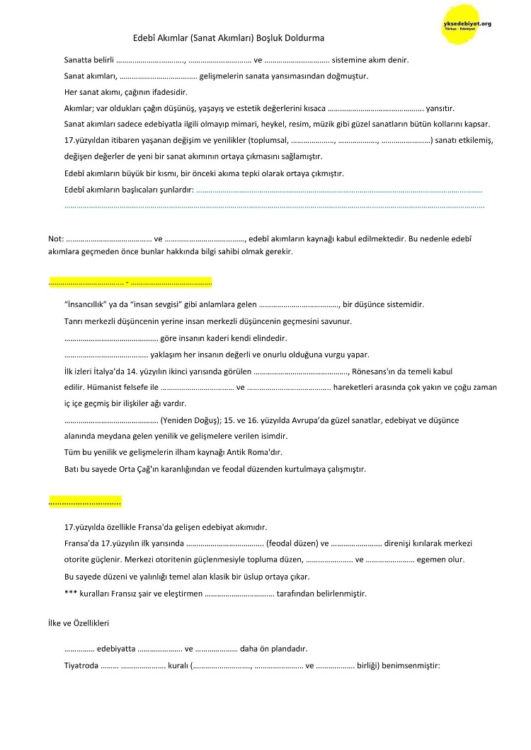 Edebi Akımlar Boşluk Doldurma