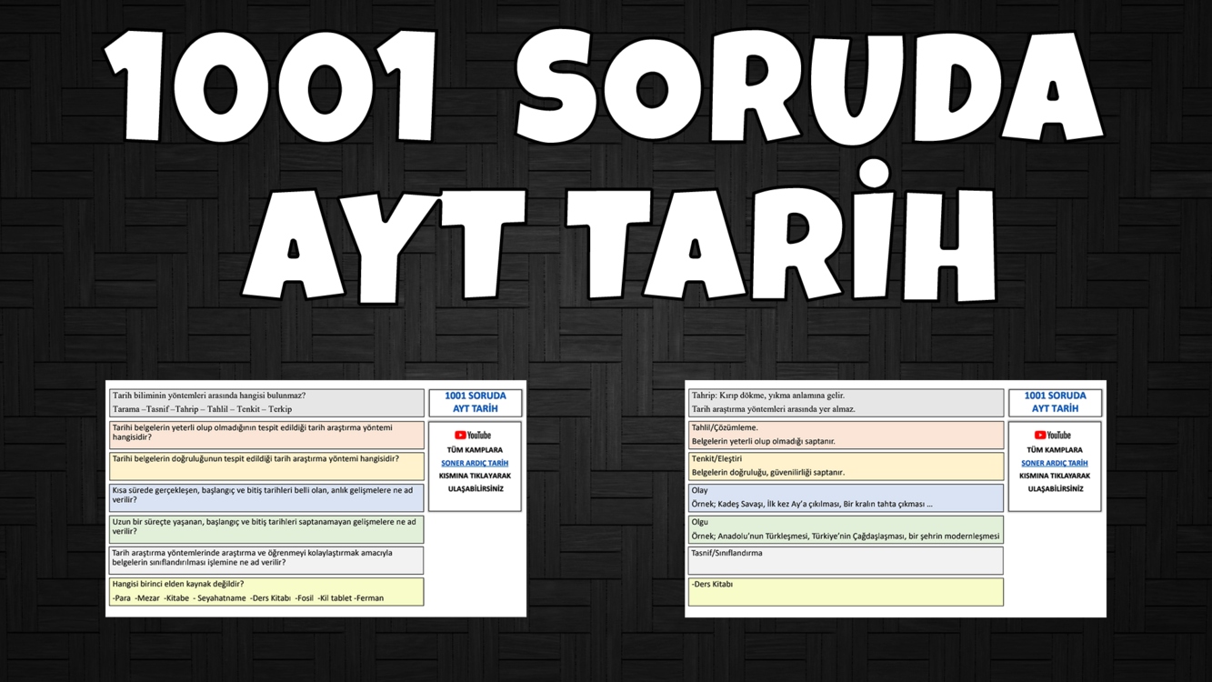 1001 SORUDA AYT TARİH (Soru - Cevap) (kitap olarak gelmez!)
