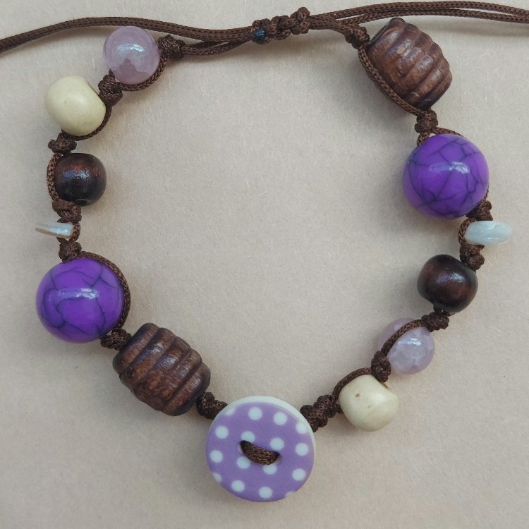 Purple Dotty Button Bileklik
