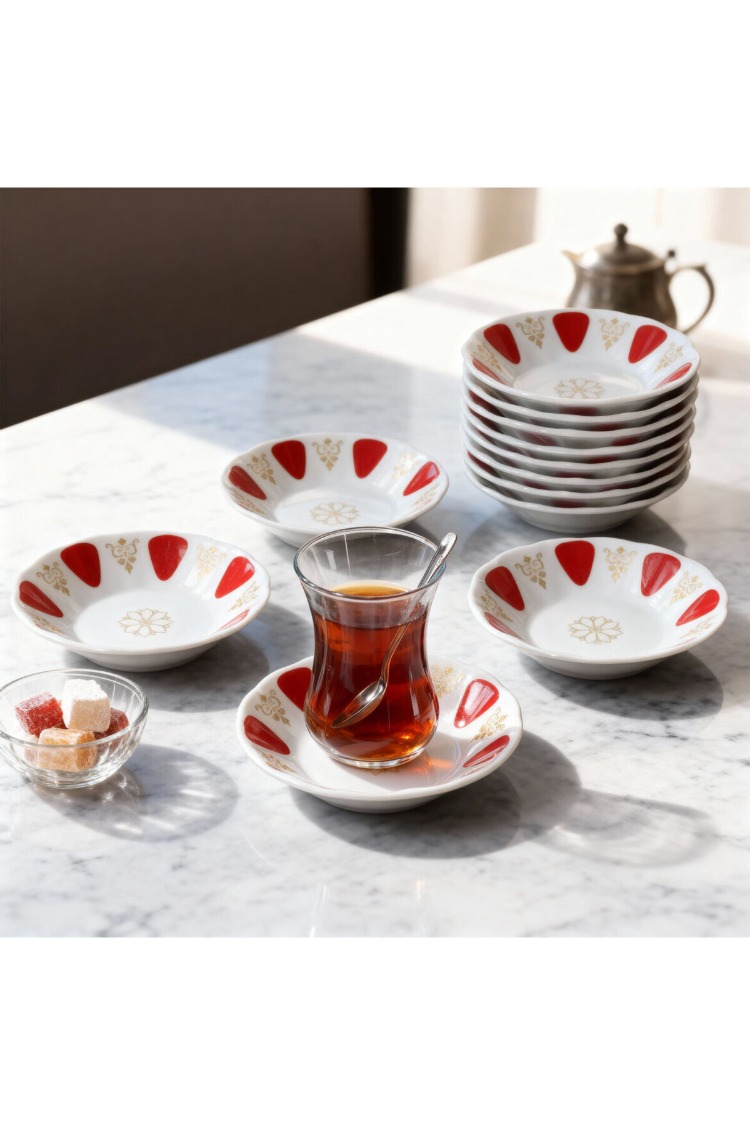 Güral Porselen Acem 24 parça Çay tabağı (Kırmızı)