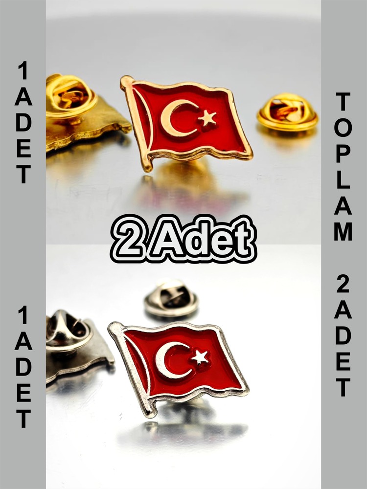 2 Adet Türk Bayrağı Gold&Gümüş Yaka Rozeti