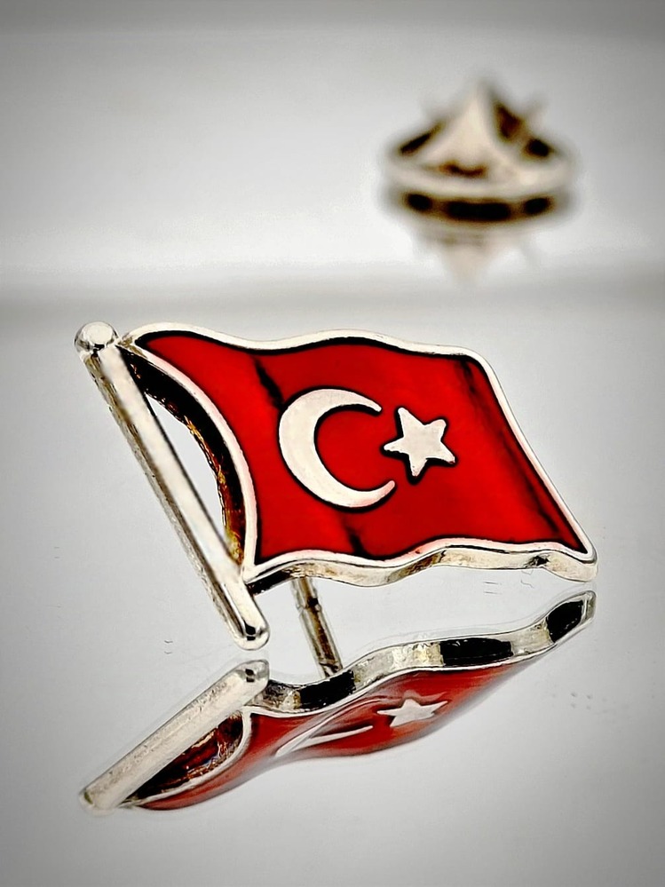 10 Adet Türk Bayrağı Gümüş Yaka Rozeti 3D(3 Boyutlu Dalgalı)