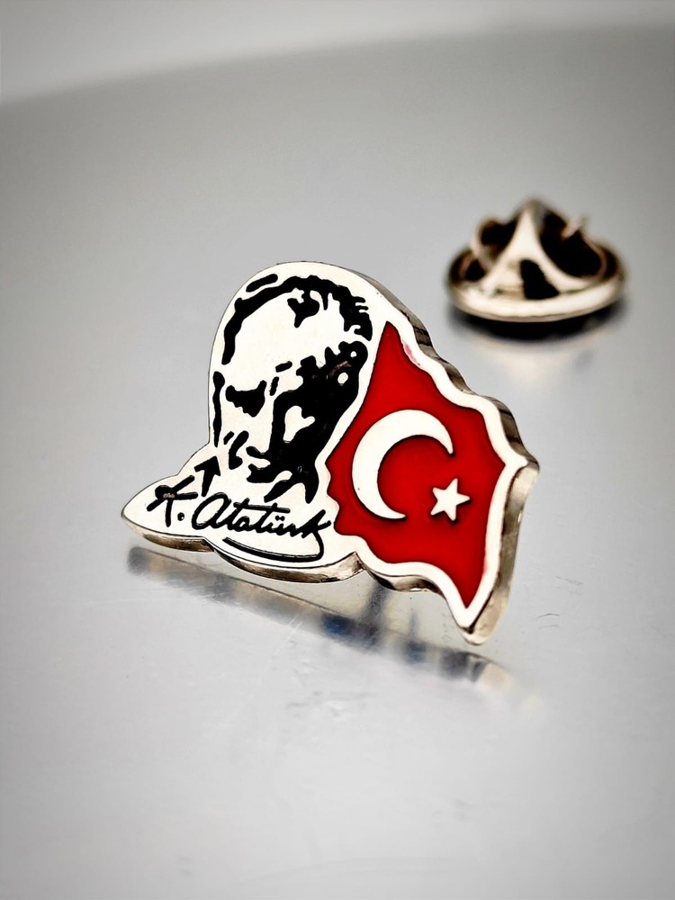 10 Adet Atatürk&Bayrak Yaka Rozeti Krom Kaplama