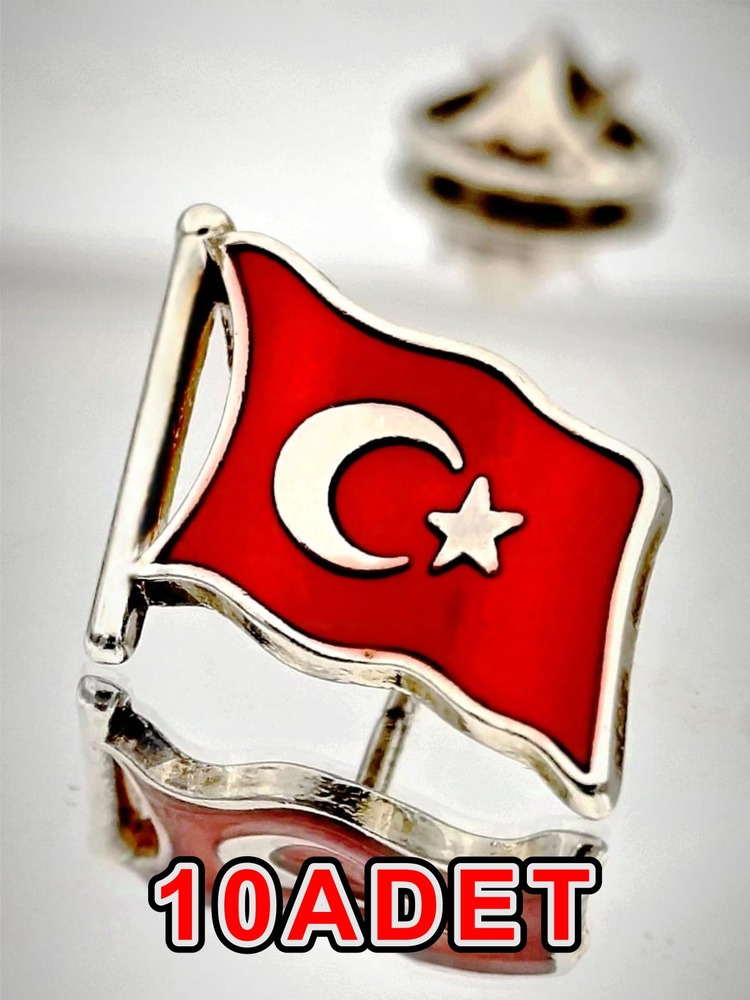 10 Adet Türk Bayrağı Gümüş Yaka Rozeti 3D(3 Boyutlu Dalgalı)