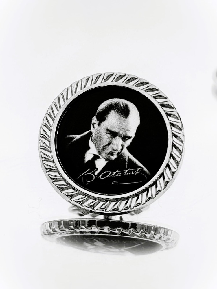 10 Adet Atatürk Gümüş Kaplama / Damla Mineli Yaka Rozeti